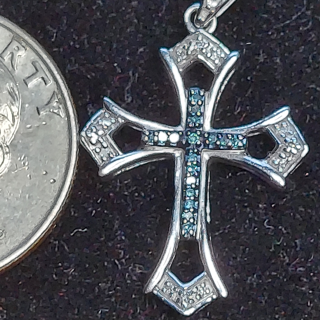 Blue Diamond And Diamond Cross Pendant